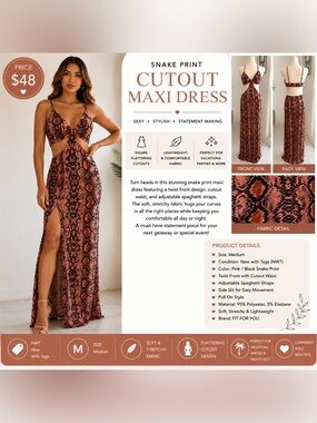 Pink Snake Print Cutout Maxi Dress
